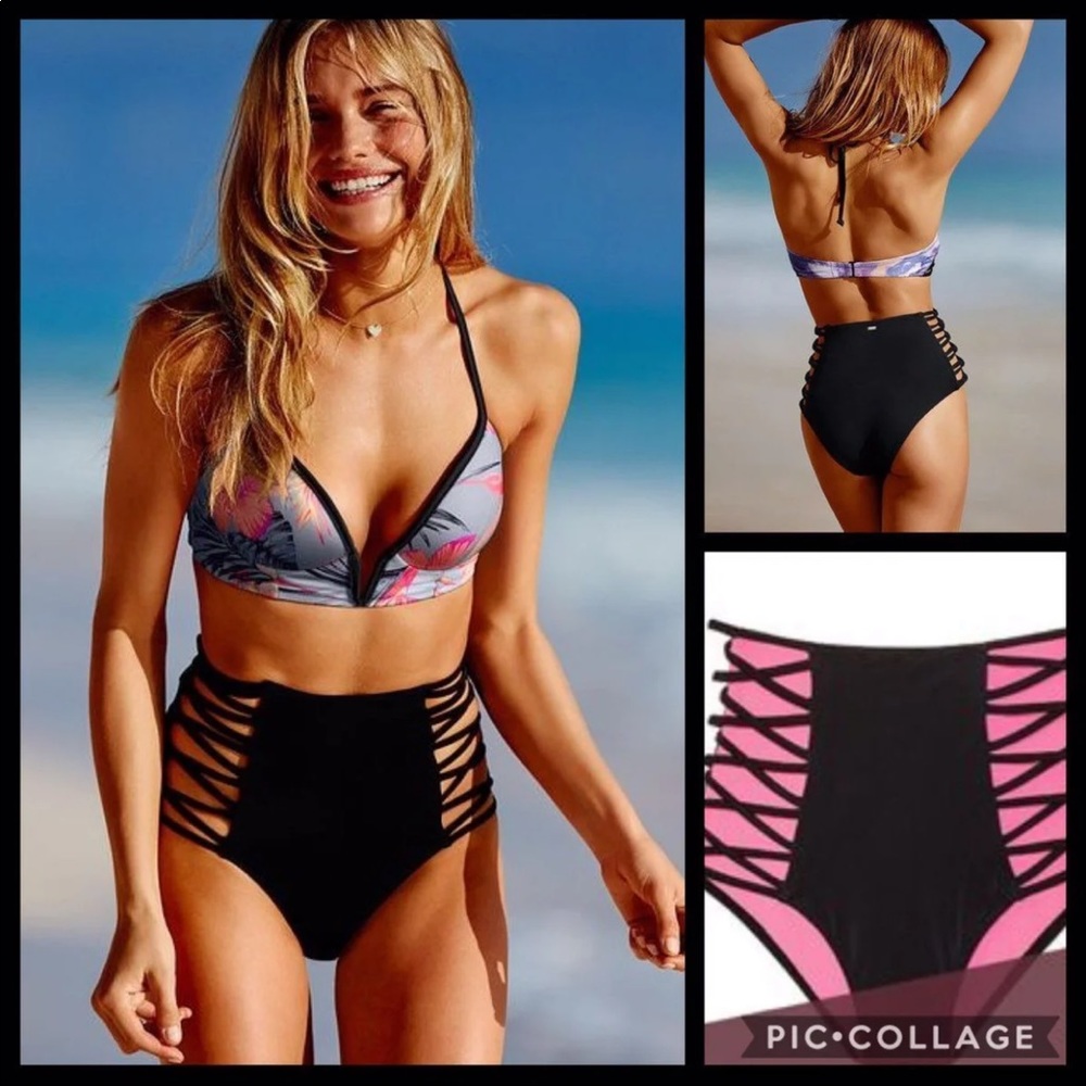VS Pink high waisted strapped bikini bottoms